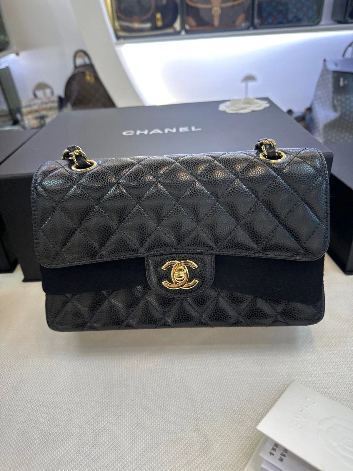 CHANEL CF Small Black Leather Shoulder Crossbody Bag For Women