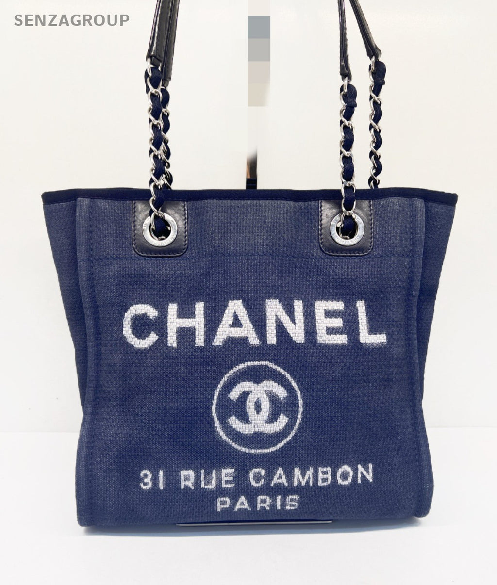 CHANEL Tote Denim Chain Shoulder Handbag Canvas Blue Women