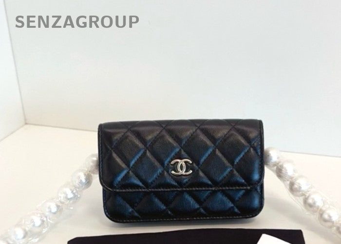Chanel Pearl-Embellished woc Belt Crossbody Shoulder Bag Black Gold Brand New