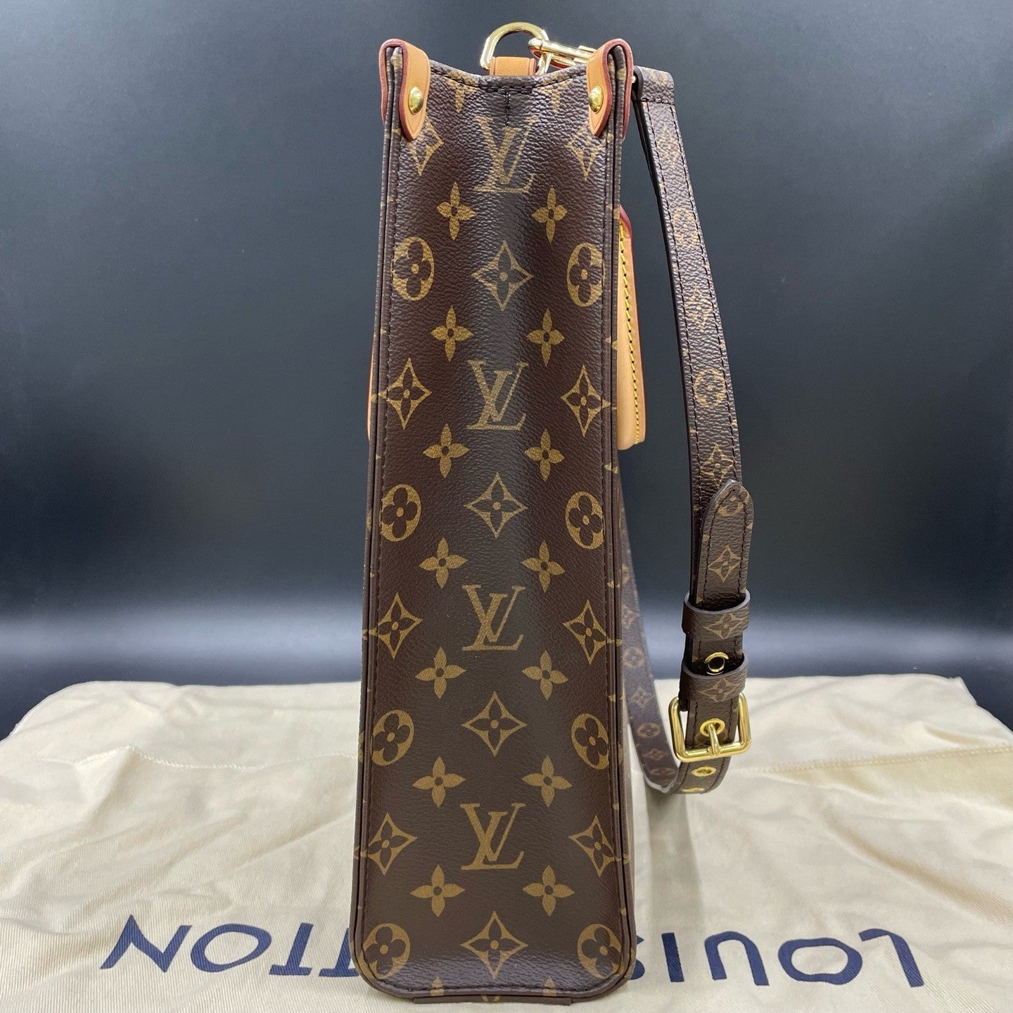 Louis Vuitton Monogram Tote GM Top Handle Crossbody Brown Gold Women Classic