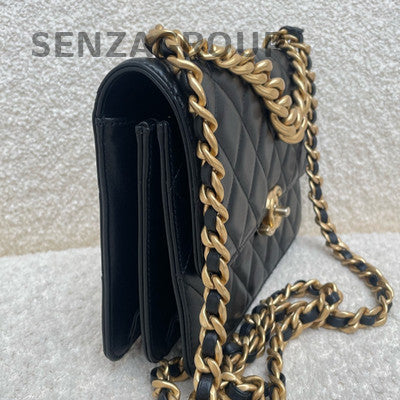 Chanel Classic Flap Quilted Calfskin Black Gold Chain Shoulder Crossbody Bag