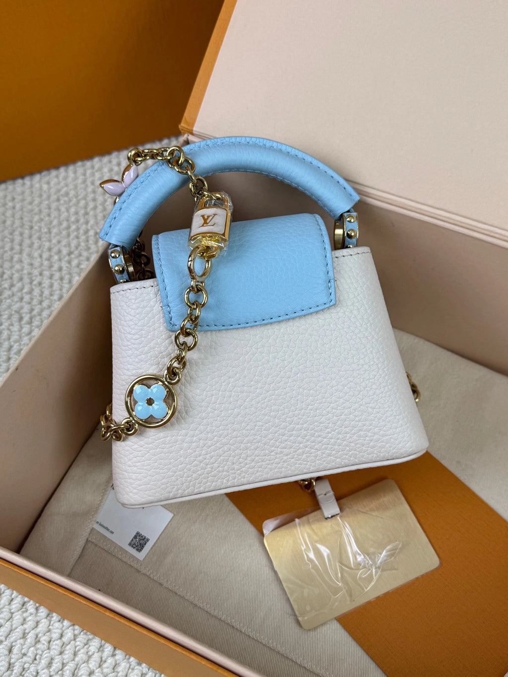 Louis Vuitton Capucines Nano White Blue Leather Shoulder Bag For Women