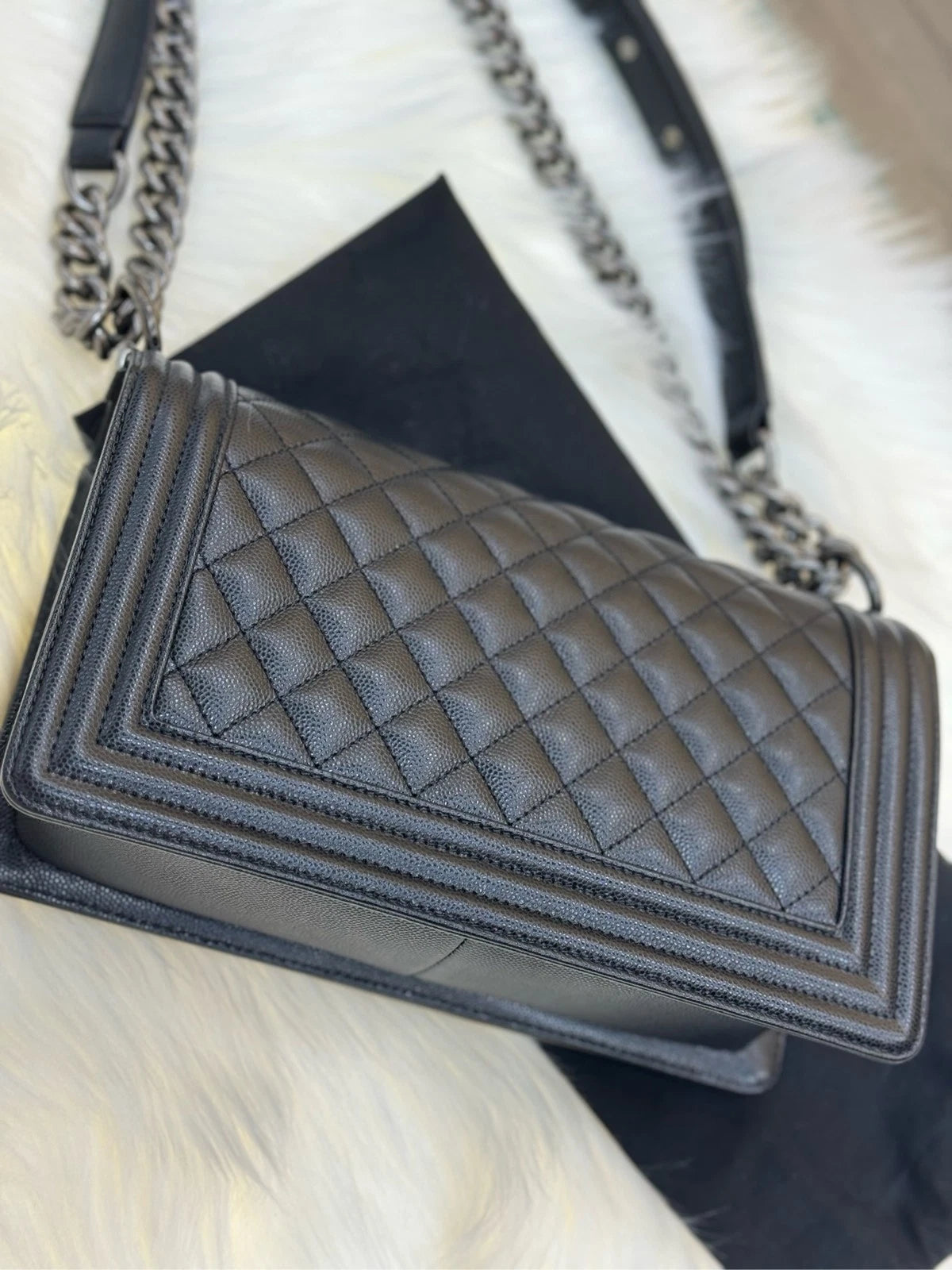 CHANEL Leboy Medium Black Silver Hardware Shoulder Bag For Women