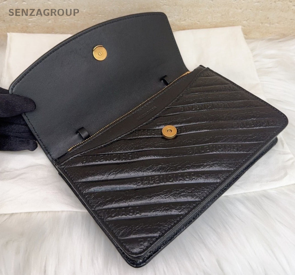 Balenciaga WOC Chain Shoulder Bag Black Gold Used Women Classic