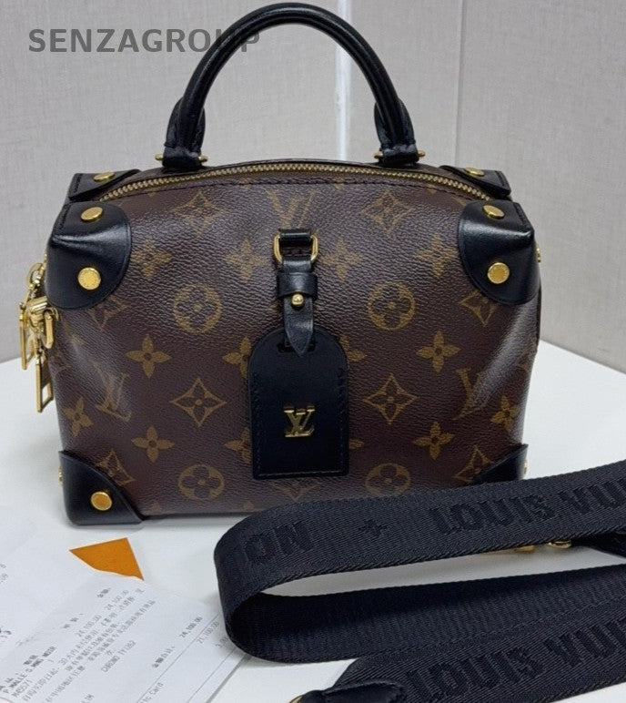 Louis Vuitton Petite Malle Monogram Top Handle Shoulder Crossbody Bag Brown