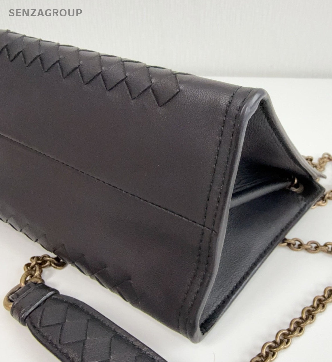 Bottega Veneta Woven Chain Shoulder Bag Crossbody Black Gold Women Classic