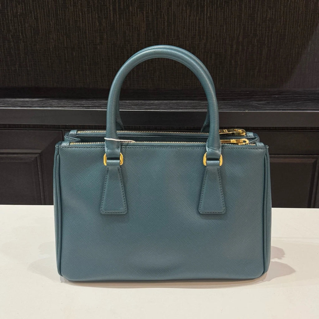 Prada Galleria 2Way Top Handle Bag Crossbody Blue Gold Used Women Classic
