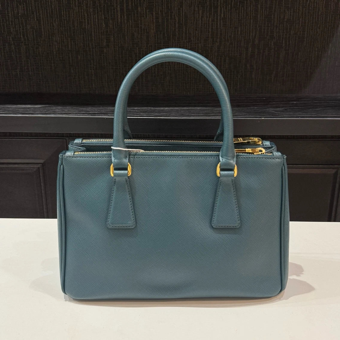 Prada Galleria 2Way Top Handle Bag Crossbody Blue Gold Used Women Classic