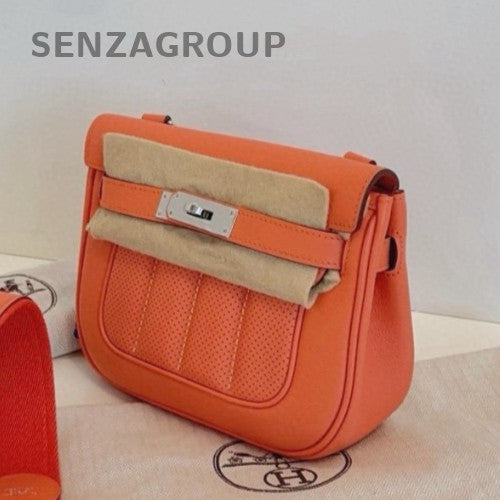 Hermes Berline Mini 2Way Shoulder Bag Crossbody Orange Silver Women Classic