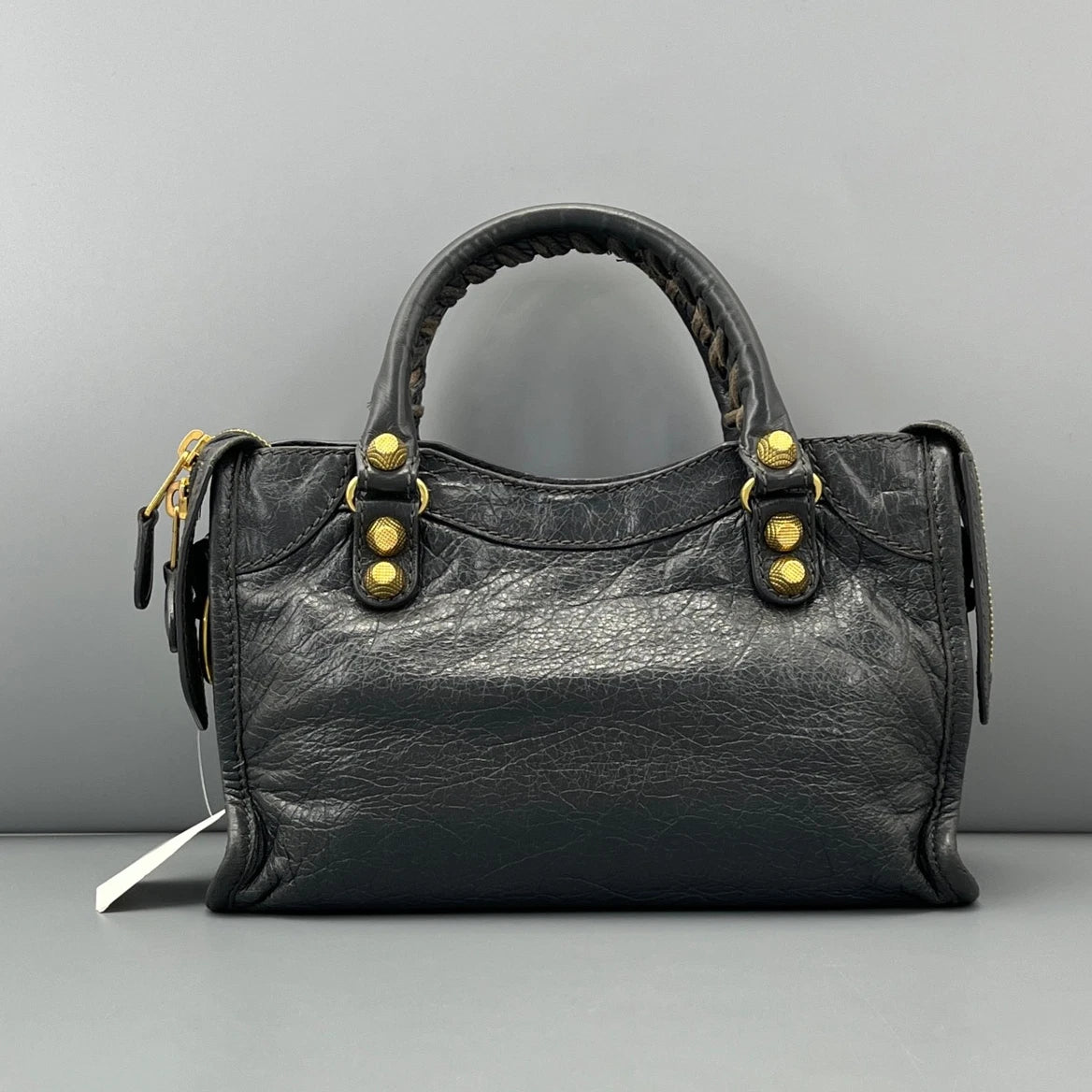 Balenciaga City Bag Mini Tote Top Handle Crossbody Bag Gray Gold Hardware Women