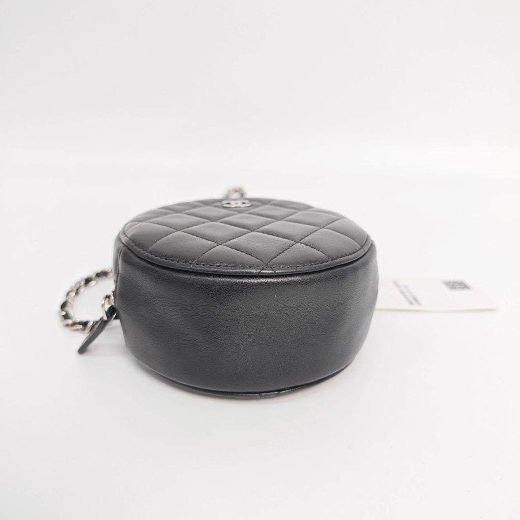 CHANEL Black Lambskin Silver Hardware Round Crossbody Bag Women