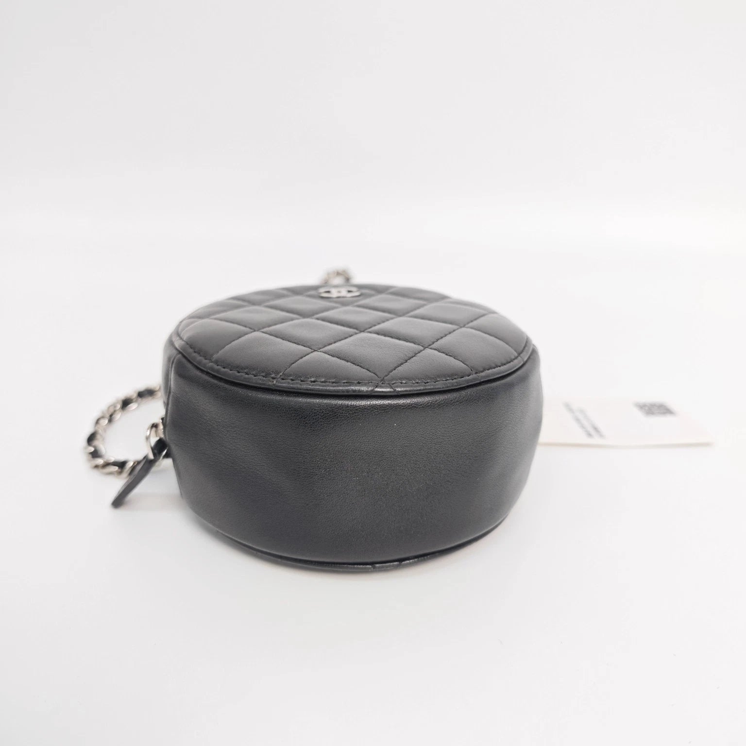 CHANEL Black Lambskin Silver Hardware Round Crossbody Bag Women
