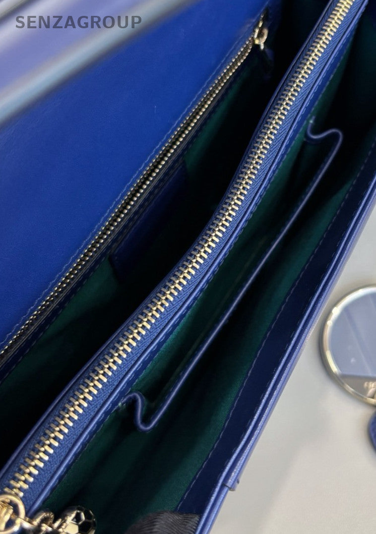 Bvlgari Serpenti Forever MM Chain Shoulder Bag Blue Gold Used Women Designer
