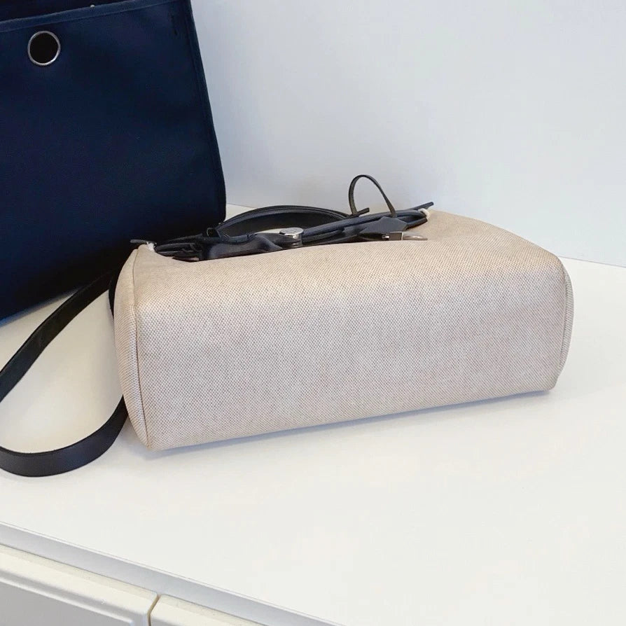 Hermes Herbag 31 Canvas Top Handle Shoulder Crossbody Bag White Black Women
