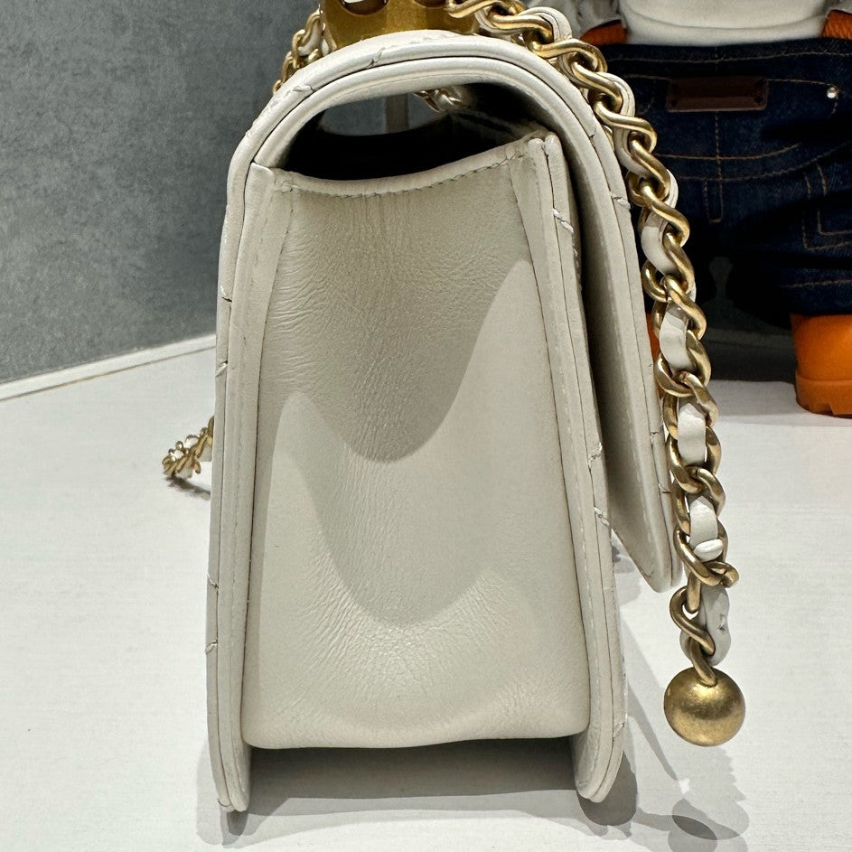 Chanel 24C Black Gold Chain Shoulder Crossbody Bag Quilted Classic