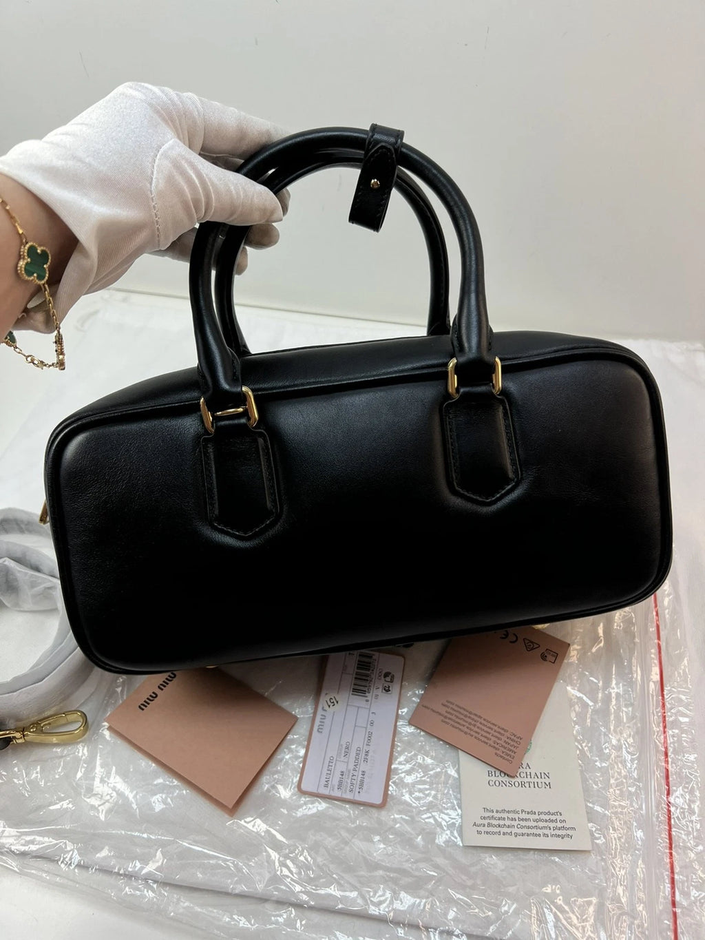 Miu Miu Beau Large Bowling Bag Black Leather Top Handle Crossbody