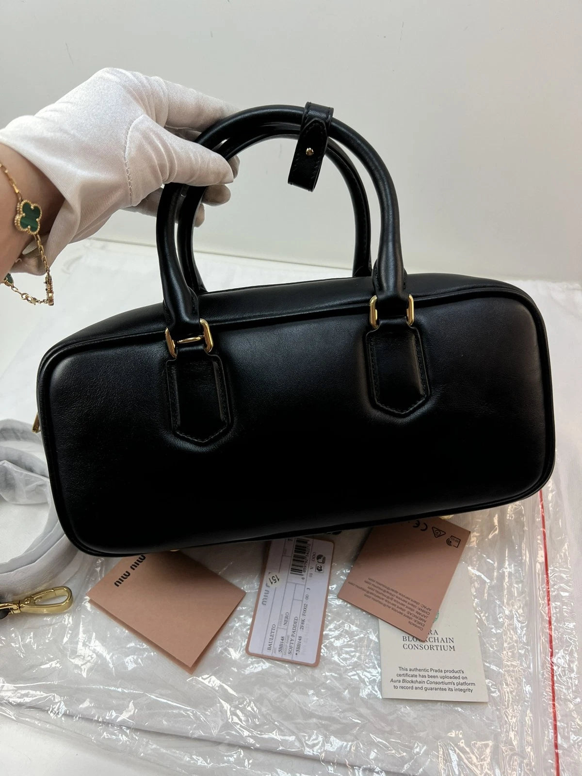 Miu Miu Beau Large Bowling Bag Black Leather Top Handle Crossbody
