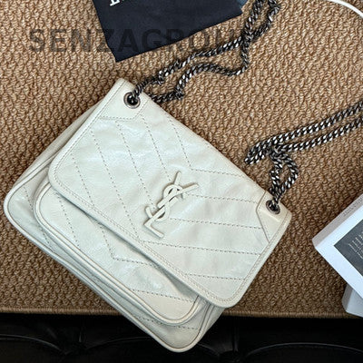 Saint Laurent YSL Niki Small Silver Chain Crossbody Bag Women