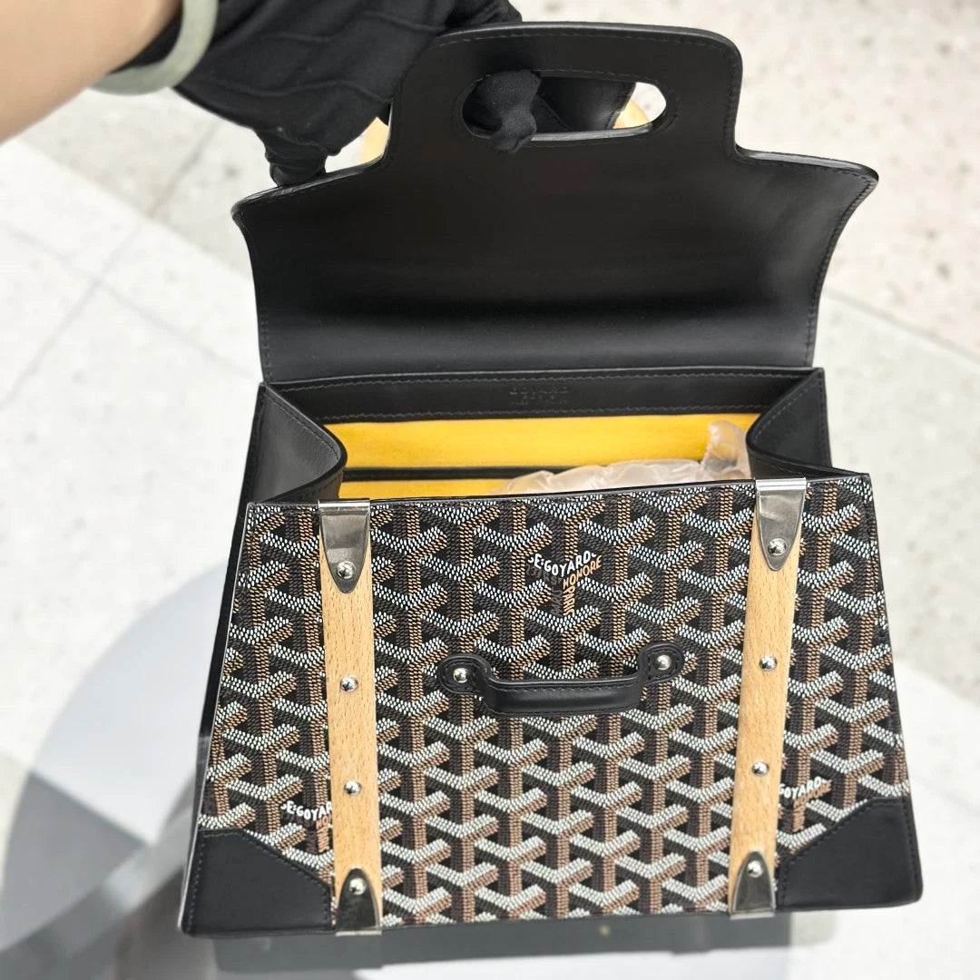 Goyard Saigon MM Top Handle Bag Crossbody Black Silver Women Classic S