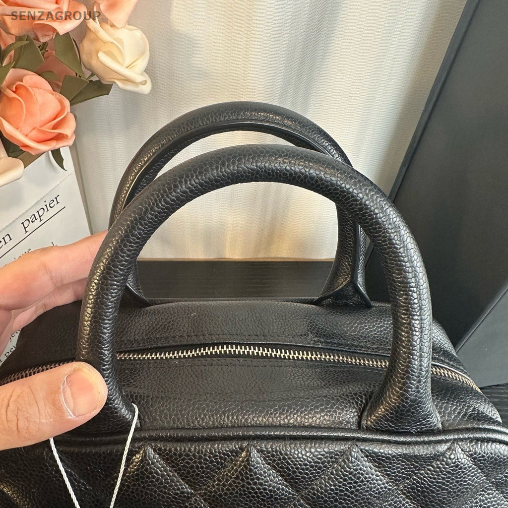 Chanel Bolide PM CC Logo Top Handle Bag Black Gold Used Women Classic Diamond