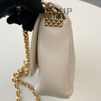 Chanel White Gold Coin Square Mini Flap Bag Classic Quilted Shoulder Crossbody