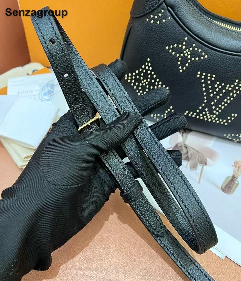 Louis Vuitton Bagatelle Monogram Shoulder Bag Crossbody Black Gold Women Classic