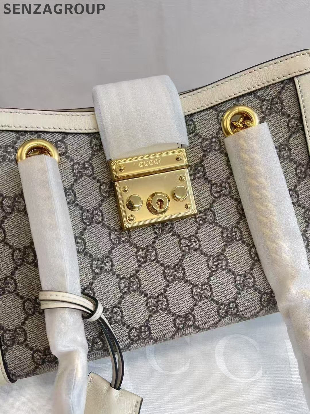 Gucci GG Marmont Padlock Shoulder Bag in White & Brown - Classic Women's Bag