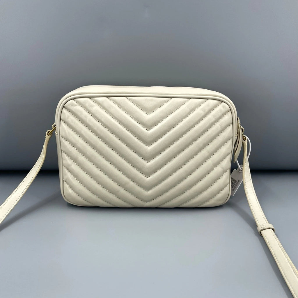 YSL White Leather Fringe Camera Crossbody Bag For Women