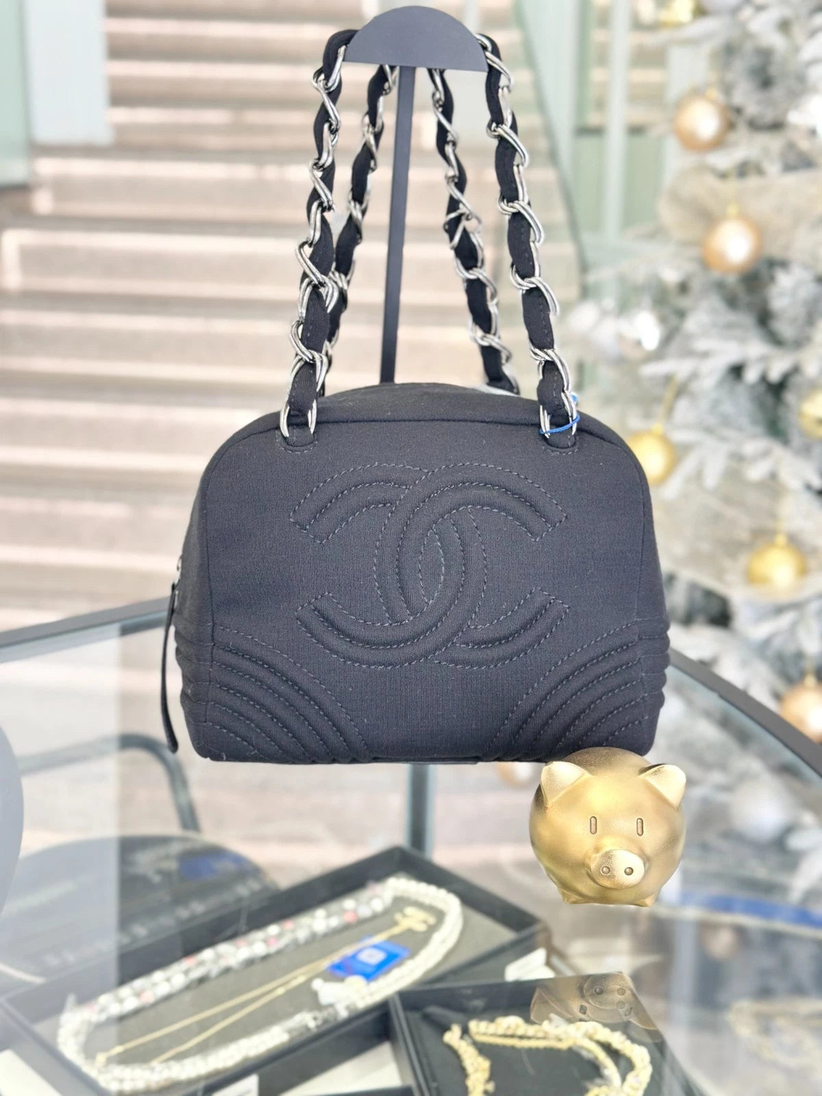 Chanel Boston Bowling Bag Black Top Handle Bag Shoulder Bag Silver Women S