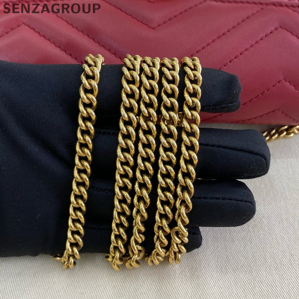 Gucci GG Marmont Mini Chain Shoulder Bag Red Gold Classic Women's