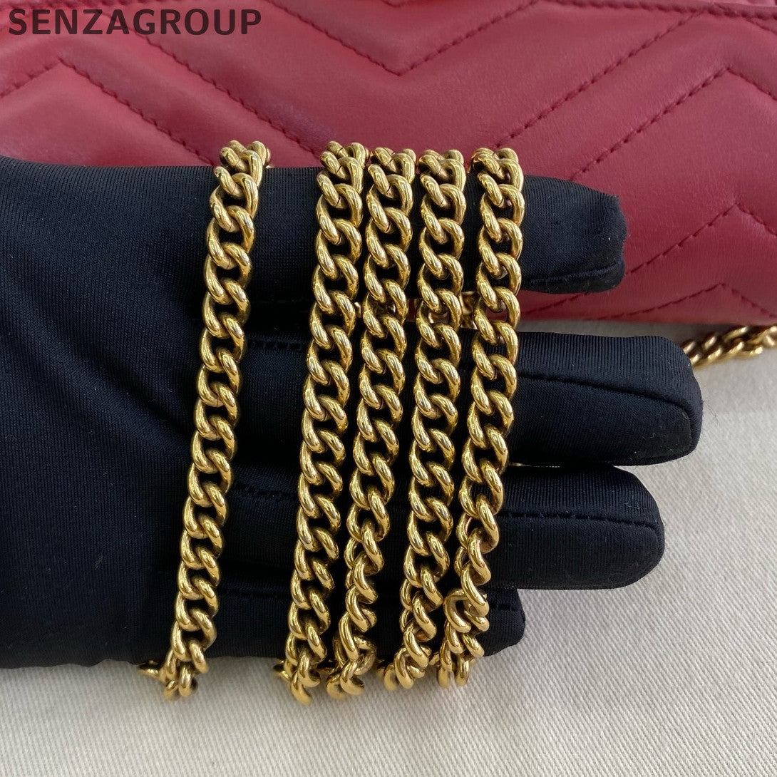 Gucci GG Marmont Mini Chain Shoulder Bag Red Gold Classic Women's