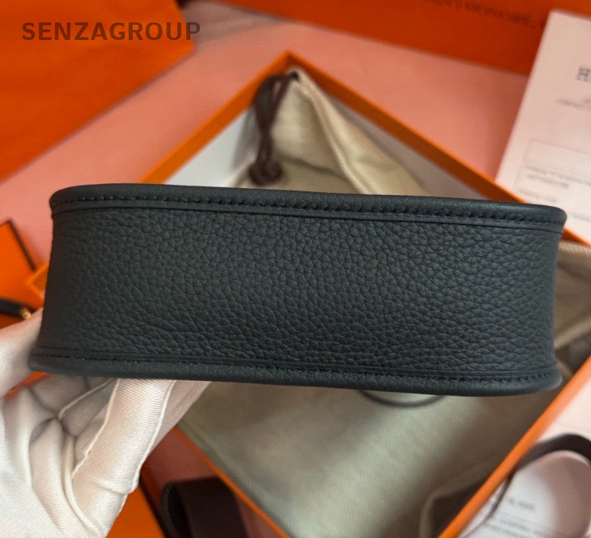 Hermes Evelyne Mini Shoulder Bag Crossbody Black Gold Women Classic Fashion