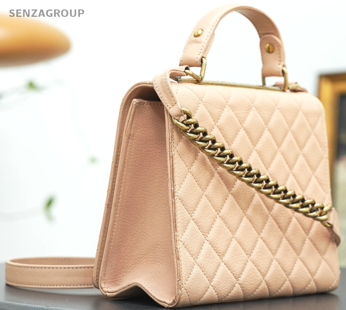 CHANEL Top Handle Diamond pattern Handbag Pink Gold Shoulder bag