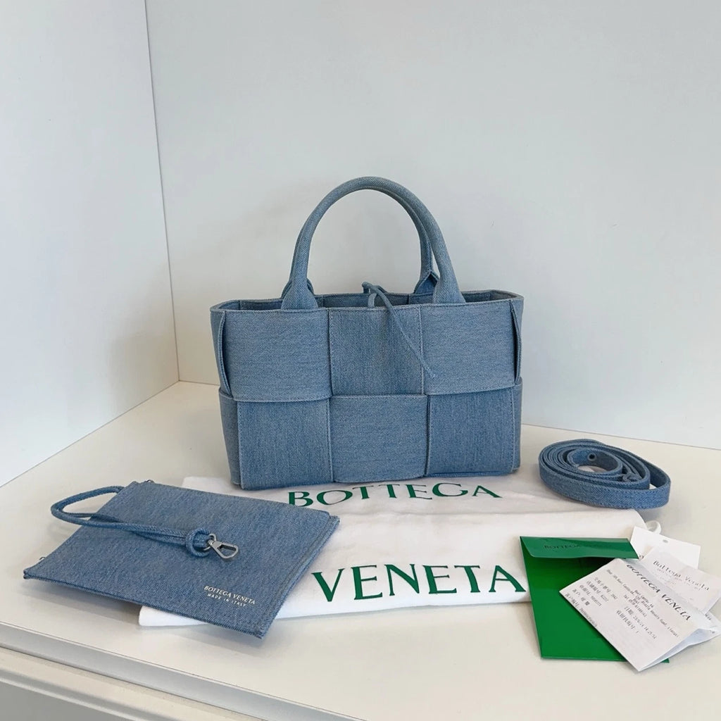 Bottega Veneta Arco Tote Denim Cassette Top Handle Crossbody Blue Women Classic