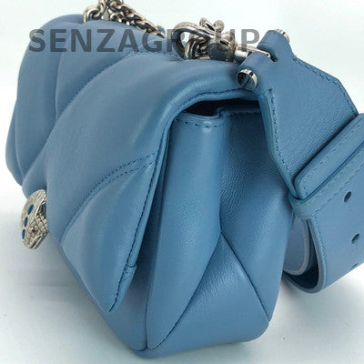 Bvlgari Serpenti Blue Leather Shoulder Bag Silver Clasp Classic Women