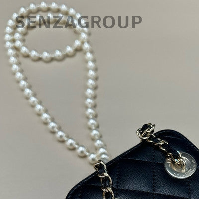 Chanel 22P Pearl Chain Shoulder Crossbody Bag Black Gold Quilted