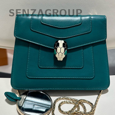 Bvlgari Serpenti Forever Green Leather Chain Shoulder Bag Gold Clasp