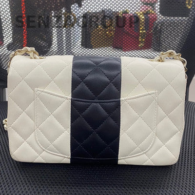 Chanel Classic Flap Mini White & Black Gold Hardware Lambskin Chain Bag