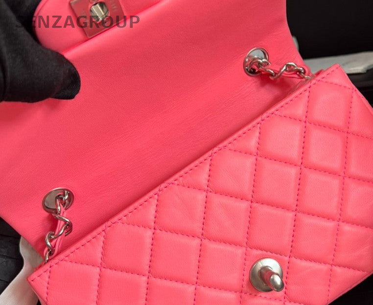 Chanel Classic Flap Mini Chain Shoulder Bag Pink Silver Women Designer