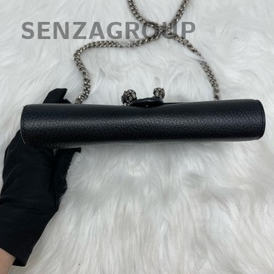 Gucci Dionysus Tiger Head Chain Crossbody Shoulder Bag Black Silver Women