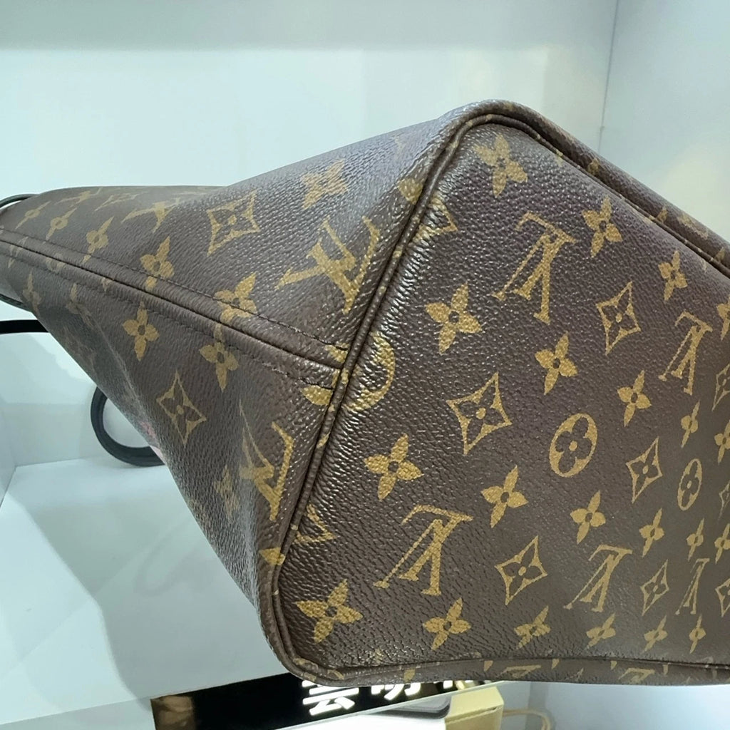Louis Vuitton Neverfull Monogram Canvas Black Leather Tote Shoulder Bag