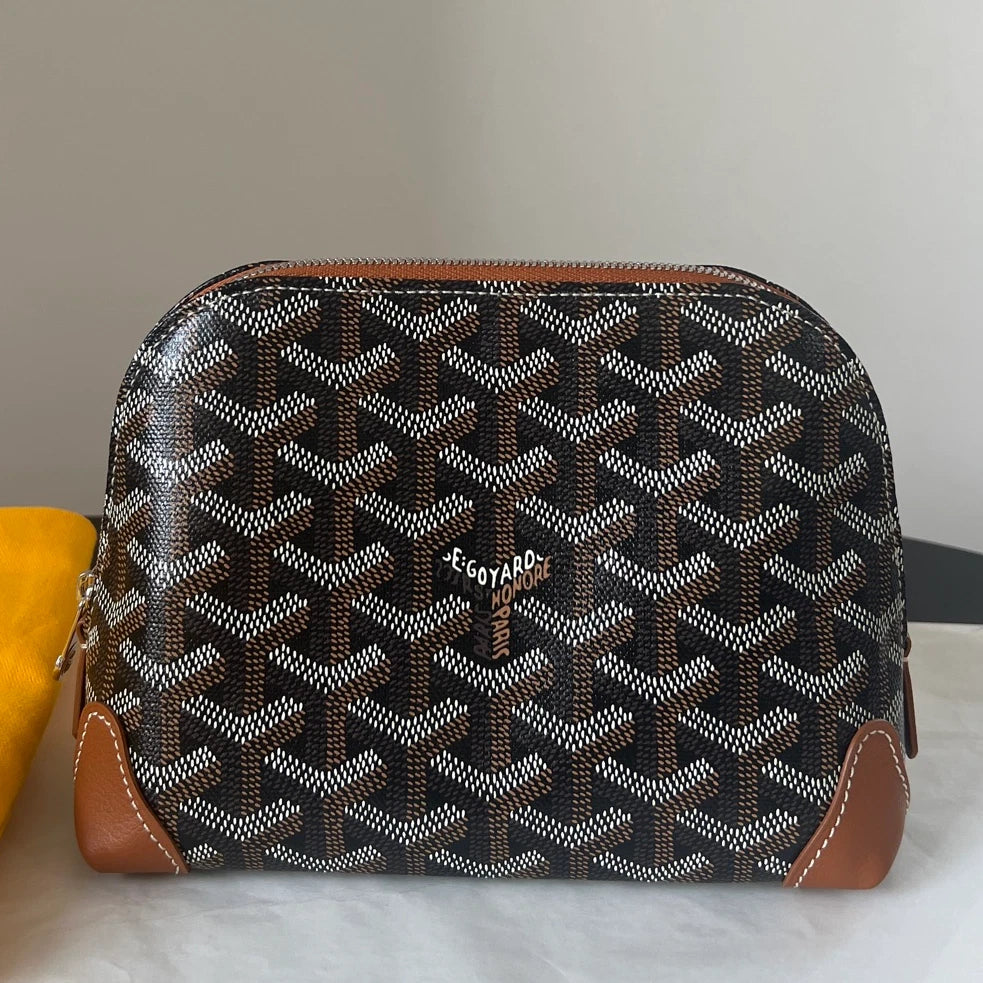 Goyard Shell Pouch Monogram Brown Canvas Leather Women Classic