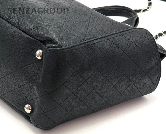 Chanel Clogo Diamond Pattern Chain Tote Bag Black Silver Used Women Classic