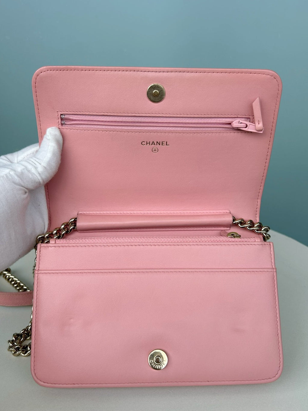 CHANEL Woc Calfskin Diamond Pattern Chain Shoulder bag Crossbody Pink Gold Women