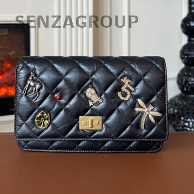 Chanel Black Gold Badge Shoulder Crossbody Bag Small Calfskin Unisex