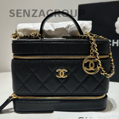 Chanel Quilted Calfskin Cosmetic Chain Crossbody Bag Black Gold