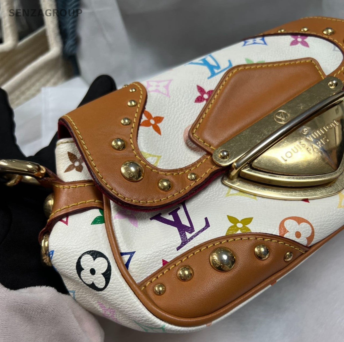 Louis Vuitton Monogram White Multicolor Shoulder Bag Women Classic