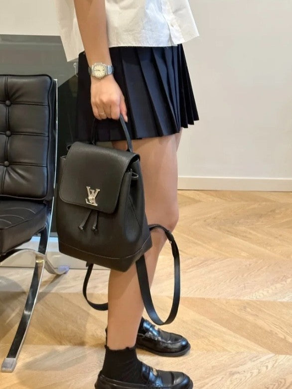 Louis Vuitton Lock me Backpack PM All Leather Black Silver Shoulder Handbag