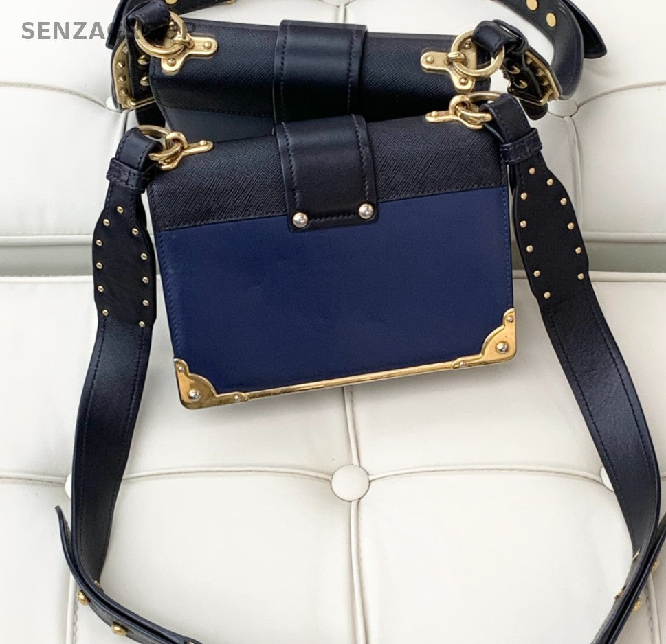 PRADA Cahier Calfskin Navy Blue Shoulder bag Crossbody Women