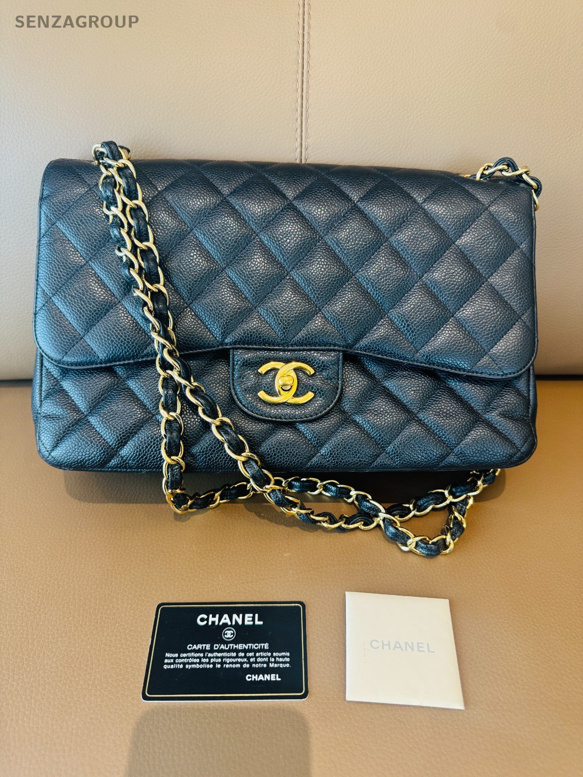 CHANEL Classic Flap Jumbo Caviar Chain Shoulder bag Black Gold Women Classic
